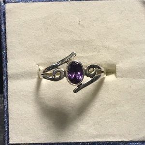 Amethyst silver scroll ring